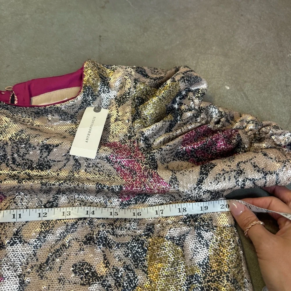 NWT Anthropologie Sequin Floral Puff Sleeve Top